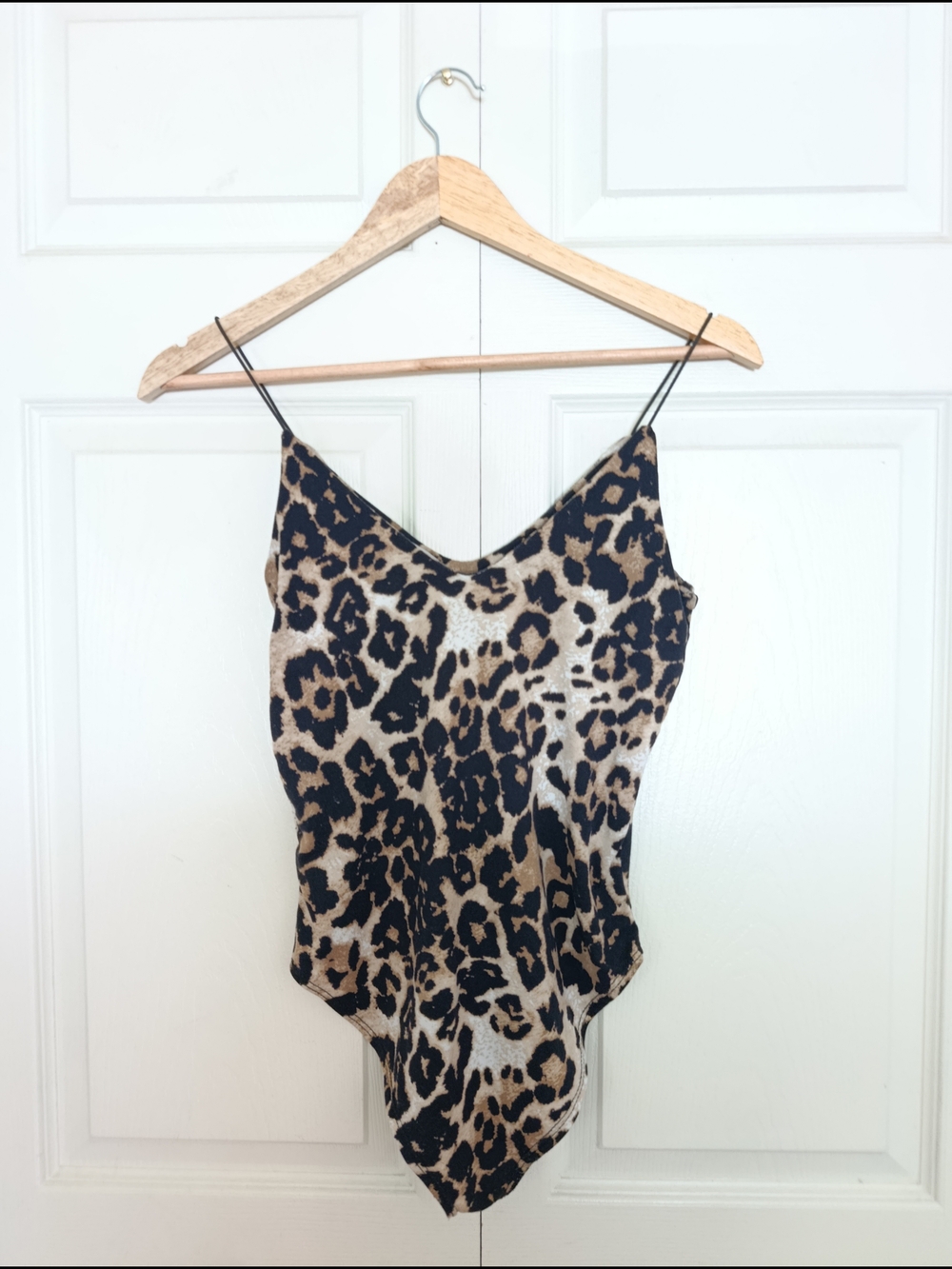 Others Follow Leopard Print Spaghetti Strap Bodysuit - Tan Black